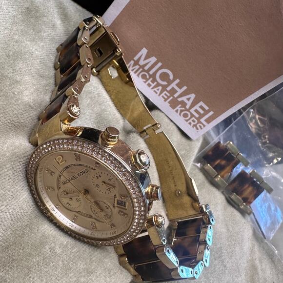Michael Kors Parker Gold-Tone Tortoise Acetate Watch Womens main image 5